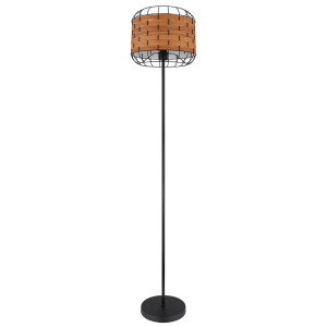 Stehleuchte, Käfig-Design, Holzoptik, schwarz, braun, H160cm