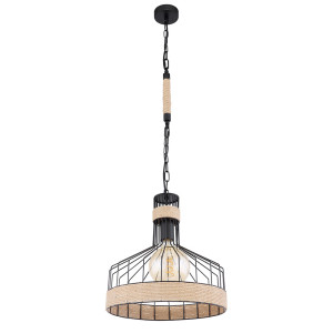 Hängeleuchte, Käfig-Design, Hanfseil, schwarz matt, H 135 cm