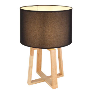 Tischleuchte, Holz, Textil, braun, schwarz, silber, H 45 cm
