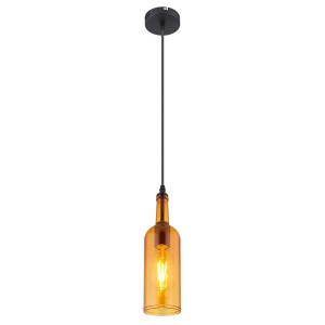 Hängeleuchte, Flaschen-Design, schwarz, amber, H 107 cm