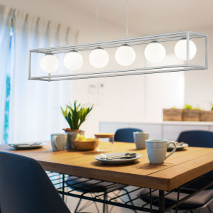 LED Hängeleuchte, nickel-matt, Glas weiß, H 150 cm