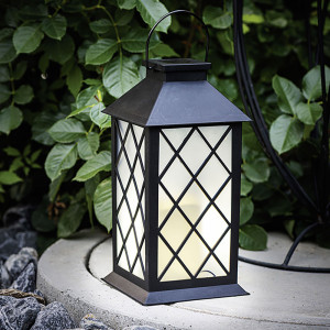 LED Solar Laterne schwarz, flackerndes LED, H 28 cm