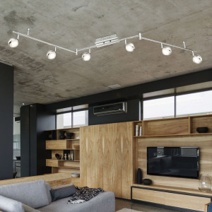 LED Deckenleuchte, Glas, Chrom, verstellbare Spots,  L 177 cm