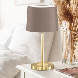 LED Tischleuchte, Touchdimmer, Textil, messing-matt, H 49 cm
