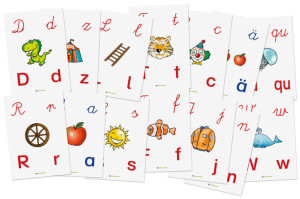 Große ABC Lernkarten mit Buchstaben, Anlauten und Zeichnungen, 32 Stück aus Karton