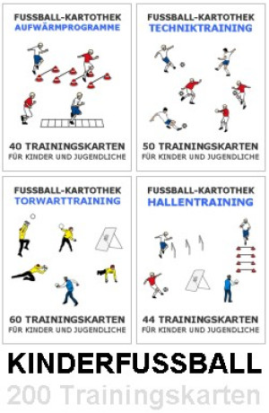 KINDER FUSSBALL SET - 4 Trainingskartotheken (Erwärmung + Technik + Torwart + Hallentraining)