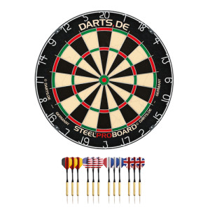 Darts.de Cible de fléchettes (Dartboard) - avec 12 fléchettes