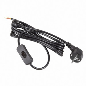 Netzkabel 3 m Schuko Schutzkontaktstecker + Schalter S60 300SW schwarz