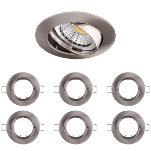 6x Einbaurahmen Nickel satiniert Ø75 mm für GU10/MR16, schwenkbar, r
