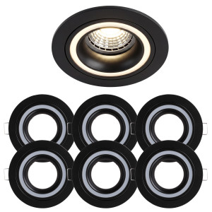 6x Einbaurahmen Schwarz 900B Ø75 mm für GU10 Leuchtmittel, Alu-Druck