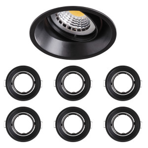 6x Einbaurahmen Schwarz 827B Ø75 mm für MR16 Leuchtmittel, schwenkba