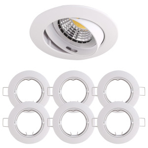 6x Einbaurahmen Mattes Weiß Ø75 mm für MR16 Leuchtmittel, schwenkba