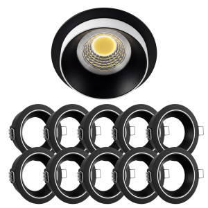 10x Einbaurahmen Schwarz 919B Ø65 mm für MR16 Leuchtmittel, Alu-Druc