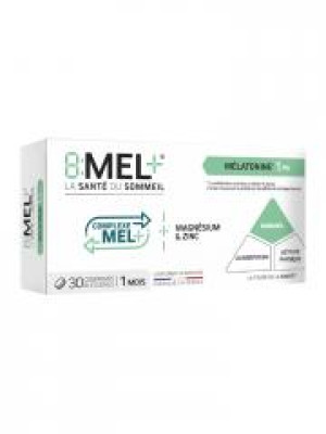 8Mel+ Mélatonine 1 mg 30 Comprimés Bi-Couches - Boîte 30 comprimés bi-couches