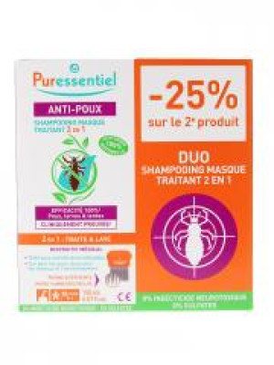Puressentiel Anti-Poux Shampoing Masque Traitant 2 en 1 Lot de 2 x 150 ml - Lot 2 x 150 ml