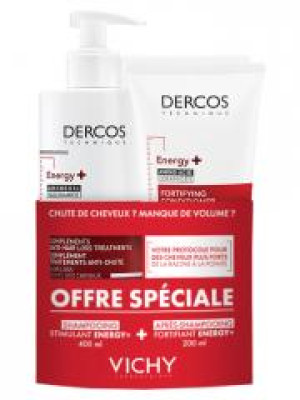 Vichy Dercos Energy+ Shampoing Stimulant 400 ml + Après-Shampoing Fortifiant 200 ml - Lot 2 produits
