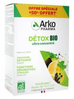 Arkopharma Arkofluides Détox Bio 20 Ampoules + 10 Ampoules Offertes - Boîte 30 ampoules de 10 ml