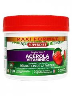 Superdiet Acérola Vitamine C 90 Comprimés Sécables à Croquer - Pot 90 Comprimés