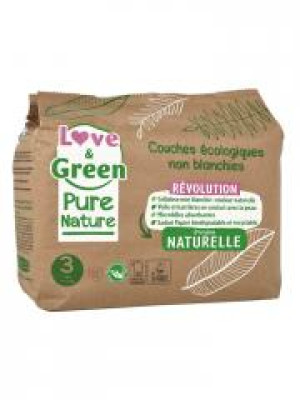 Love & Green Couches Écologiques Pure Nature 42 Couches Taille 3 Midi (4 à 9 kg) - Paquet 42 couches