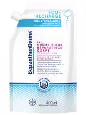 Bepanthen Derma Crème Riche Réparatrice Corps Peaux Très Sèches et Sensibles Éco-Recharge 400 ml - Sachet 400 ml