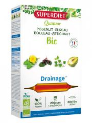 Superdiet Quatuor Pissenlit Drainage Bio 20 Ampoules - Boîte 20 Ampoules de 15 ml