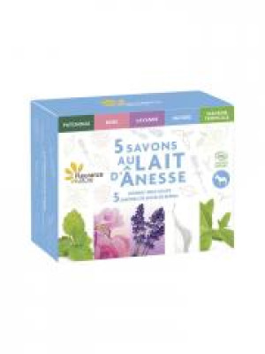 Fleurance Nature 5 Savons au Lait d'Ânesse Bio de 100 g - Coffret 5 savons de 100 g