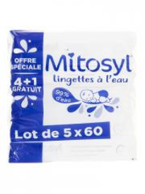 Mitosyl Lingettes à l'Eau Lot de 4 x 60 Lingettes + 60 Lingettes Offertes - Lot 5 x 60 lingettes
