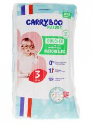 Carryboo Nature Couches Naturelles à Motif 50 Couches Taille 3 (4-9Kg) - Paquet 50 Couches