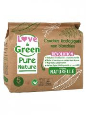 Love & Green Pure Nature Couches Hypoallergéniques et Écologiques Non Blanchies T5 X 33 - Paquet 33 couches