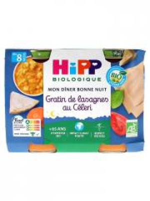 HiPP Gratin de Lasagnes au Céleri dès 8 Mois Bio 2 Pots - Carton 2 pots de 190 g