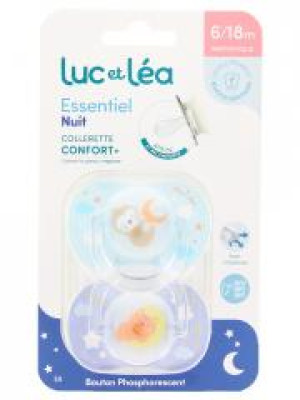 Luc et Léa Essentiel Nuit 2 Sucettes Anatomiques 6-18 Mois - Blister 2 sucettes
