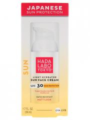 Hada Labo Tokyo Sun Crème Visage Hydratante SPF30 Résistante à l'Eau 50 ml - Flacon-Pompe 50 ml