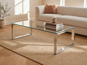 Vente-unique Salontafel FREYA - Gehard glas en gechroomd metaal