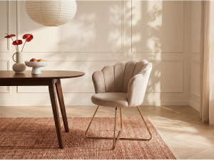 Vente-unique Stoel van fluweel en metaal - Beige en goudkleurig - FIORI II
