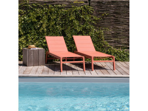 Happy Garden Set van 2 BARBADOS ligbedden in textilene terracotta - aluminium terracotta
