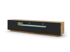 Furnlux Aurus Zwart en Hout 3-deurs LED TV wandmeubel, 200 cm