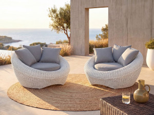 Unique Lote de 2 sillones de jardín de resina trenzada color marfil - WHITEHEAVEN