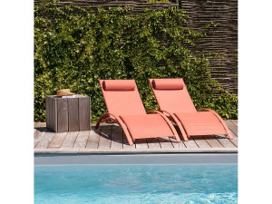 Happy Garden Set van 2 GALAPAGOS ligstoelen in textilene terracotta - aluminium terracotta