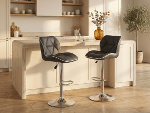 Unique Lote de 2 taburetes de bar CALVIN - Piel sintética - Altura Ajustable - Negro