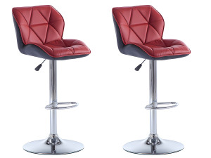 Vente-unique Set van 2 barkrukken CALVIN - Kunstleer - In hoogte verstelbaar - Rood