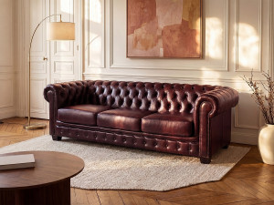 Vente-unique Vierzits chesterfieldbank BRENTON 100% buffelleer - Cherry