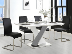 Unique Mesa de comedor SALVA - 6 comensales - MDF lacado - Blanco y negro