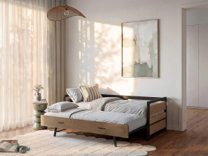 Vente-unique Uitschuifbed 90 x 190 cm van mdf, grenen en metaal BOSTON