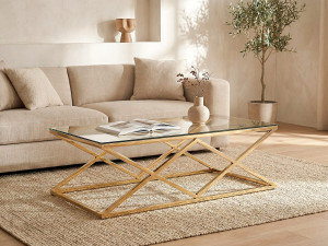 Vente-unique Salontafel CHARLOTTE - Gehard glas en staal - Goudkleurig - van Pascal Morabito