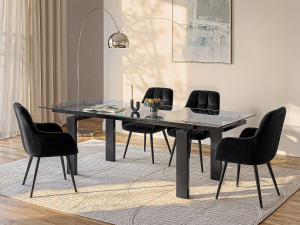 Unique Mesa de comedor extensible - Cristal templado y metal - Negro - 8 a 10 cubiertos - LUBANA