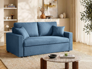 Vente-unique Driezits bedbank van stof INIZOR - Turquoise