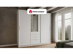Vente-unique Kledingkast - Schuifdeuren - Spiegel en lades - L 240 cm - Wit - BODIL