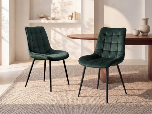 Vente-unique Set van 6 gestoffeerde stoelen - Velours en zwart metaal - Groen - OLLUA