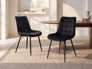 Vente-unique Set van 6 gestoffeerde stoelen - Velours en zwart metaal - Zwart - OLLUA
