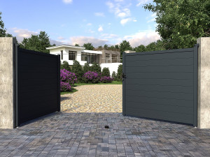Vente-unique Draaipoort van aluminium antraciet - L397 x H180 cm - NAZARIO